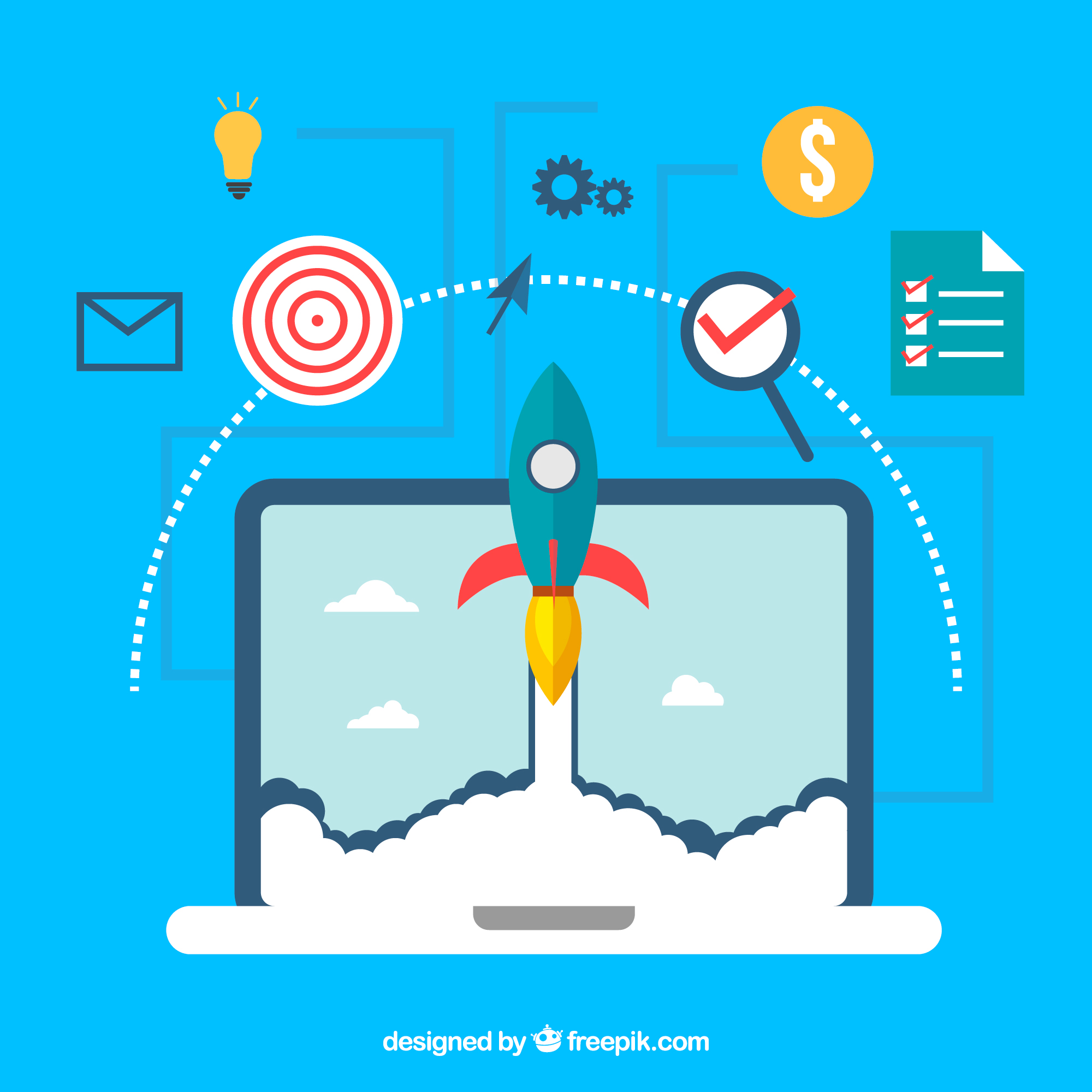 Ilustración de embudo de conversión web con objetivo de marketing digital