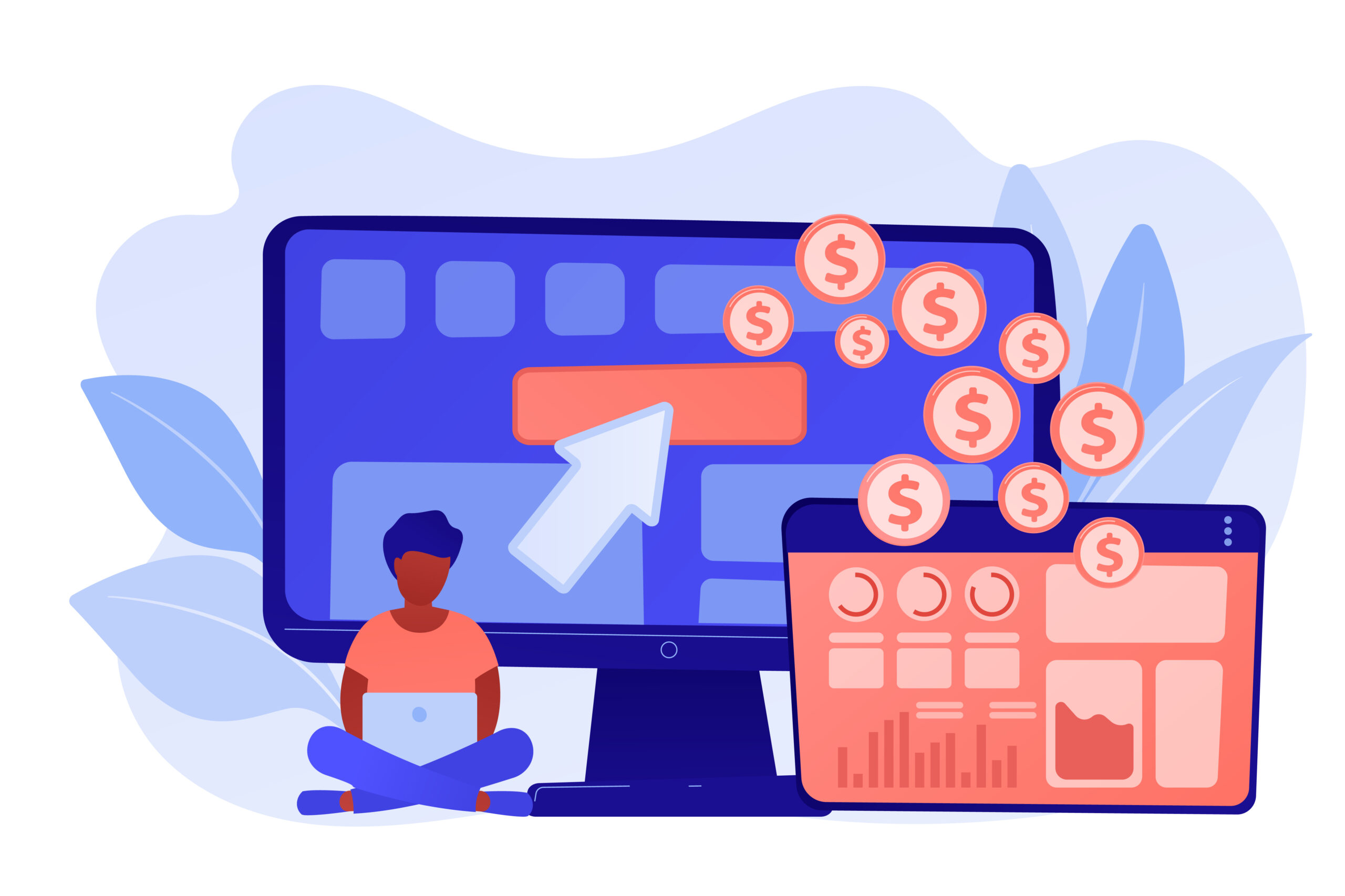 Ilustración de analítica digital y gestión de etiquetas en marketing, relacionada con el análisis de precios de páginas web.