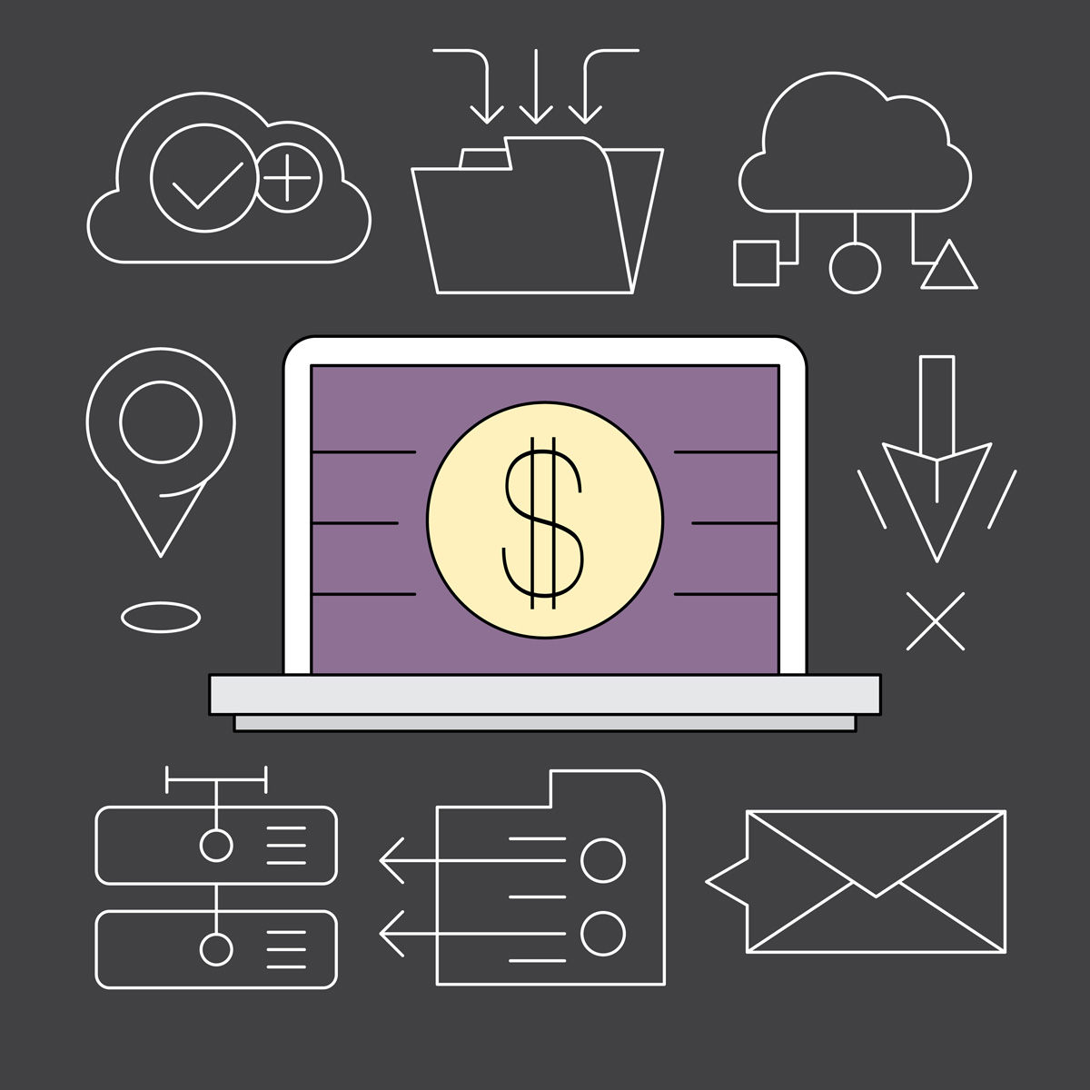 Concepto de dinero y web digital relacionado con inversión en páginas web y negocios online.