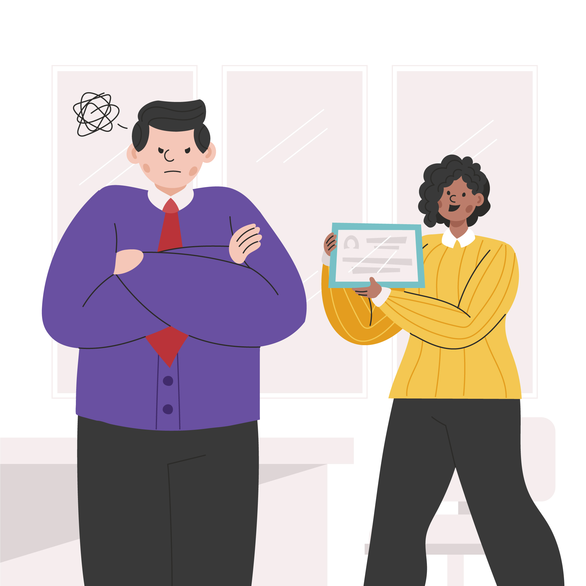 Ilustración que representa la falta de confianza y la inseguridad de los clientes ante un negocio.