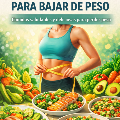 Portada de ebook 20 recetas para bajar de peso con diseño profesional de nutrición saludable, cocina fitness y alimentación equilibrada.