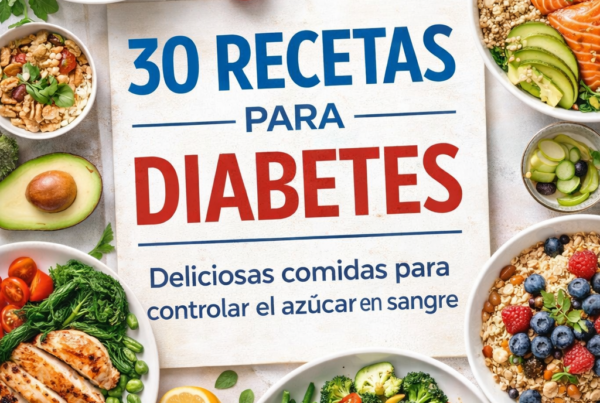 Portada de ebook sobre alimentación saludable para diabetes con diseño moderno enfocado en nutrición, salud y bienestar.
