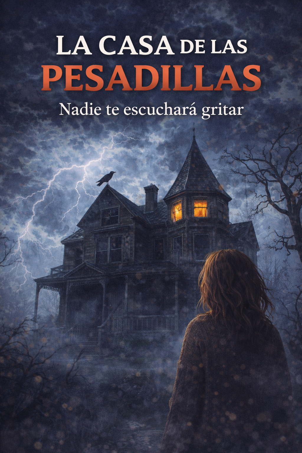 Portada de ebook de terror “La Casa de las Pesadillas” con diseño oscuro de casa embrujada y atmósfera paranormal de suspense y miedo.