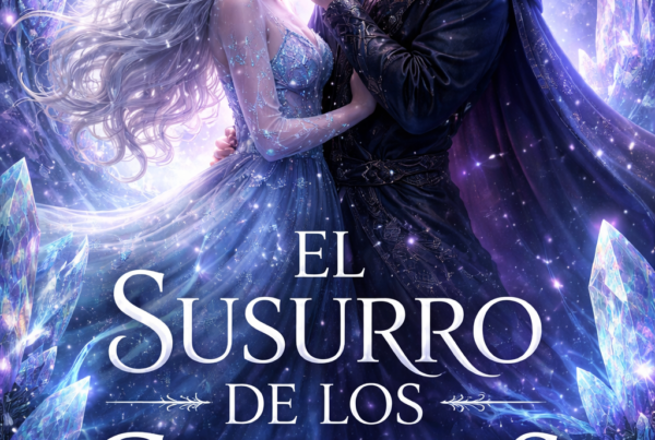 Portada de ebook El susurro de los cristales con diseño profesional de fantasía romántica, cristales mágicos, luces etéreas y ambiente encantado.