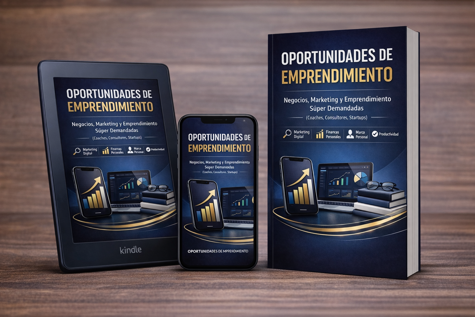 Mockup de portada de ebook oportunidades de crecimiento con diseño profesional de negocios, marketing y emprendimiento aplicado en formato digital.