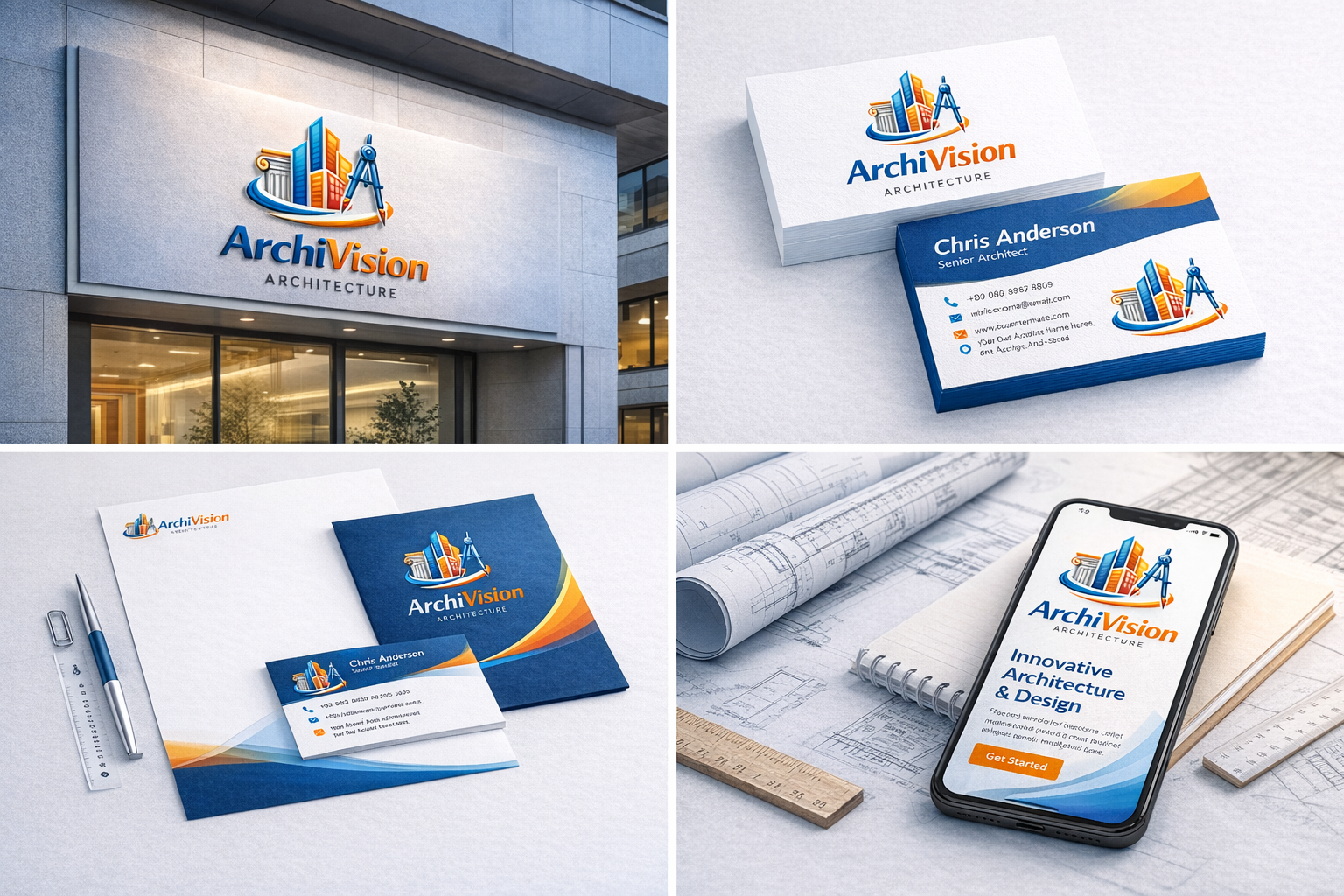 Mockup del logo ArchiVision Architecture aplicado en formato digital con diseño de identidad visual para estudio de arquitectura moderno.