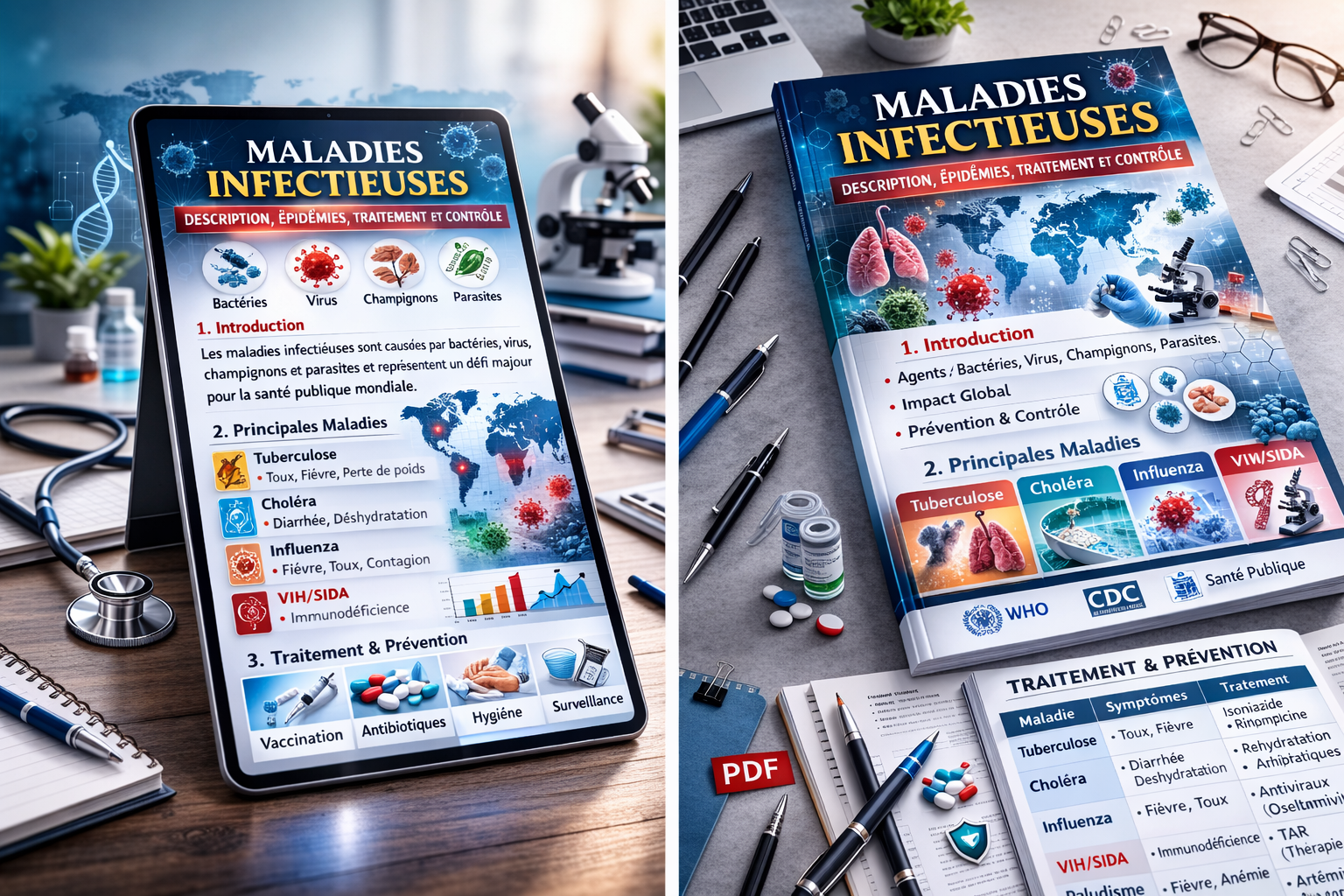Mockup de traducción médica español francés aplicado a documentación clínica y textos sanitarios con formato profesional.