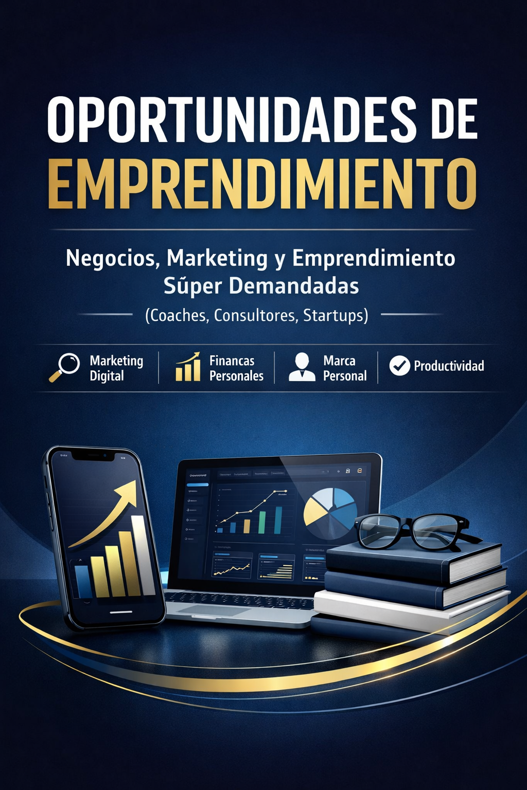 Portada de ebook con diseño profesional enfocado en negocios, marketing, emprendimiento y crecimiento empresarial.