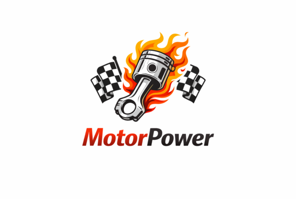 Logo Motor Power con diseño moderno y potente para empresa automotriz enfocado en motores, velocidad y tecnología industrial.cia velocidad y tecnología