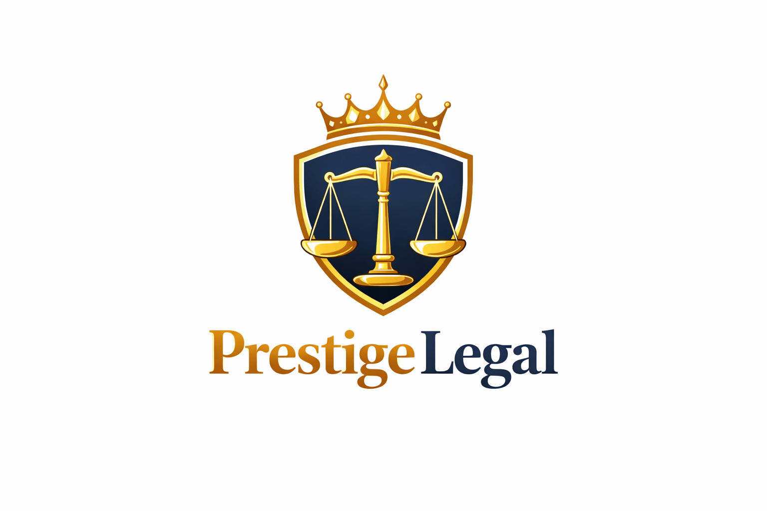 Logo Prestige Legal con diseño elegante y profesional para firma de abogados enfocado en confianza, autoridad y servicios legales.
