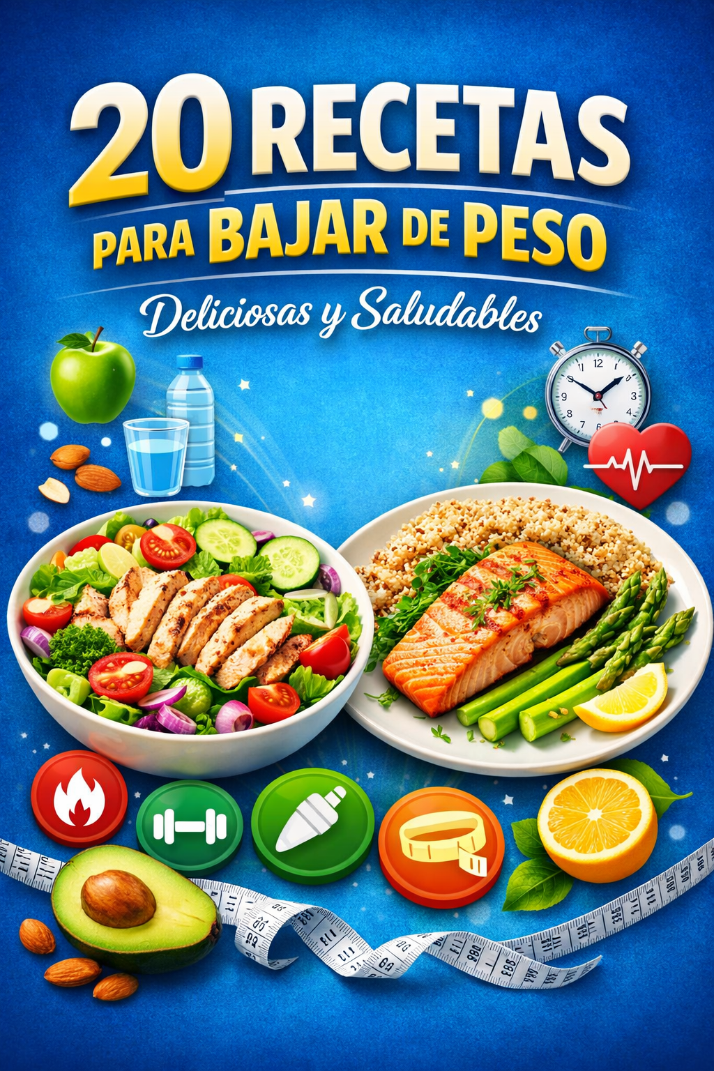 Portada de ebook 20 recetas para bajar de peso con diseño profesional de nutrición saludable y alimentación equilibrada para Amazon Kindle