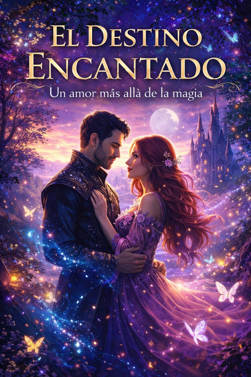 Portada de ebook Destino Encantado con diseño de fantasía romántica, atmósfera mágica y estilo profesional para publicación digital.