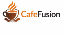 Logo Café Fusion con diseño moderno y elegante para cafetería, enfocado en café, estilo y experiencia gastronómica.