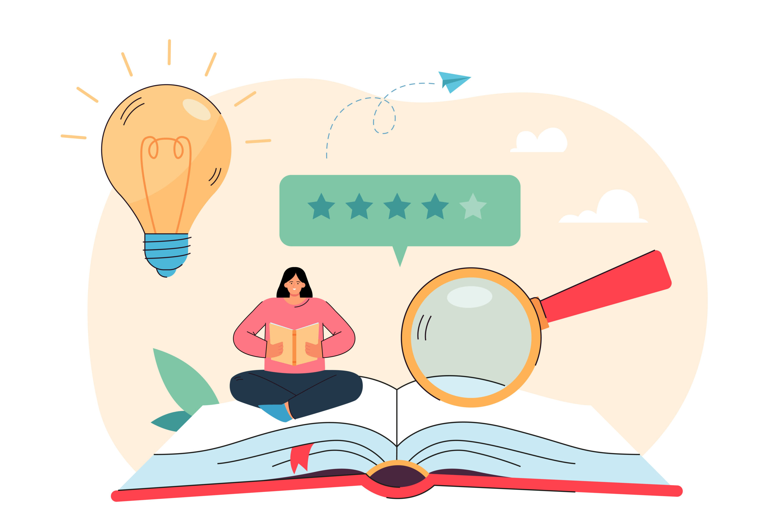 Cliente revisando reseñas y valoraciones positivas, representando la importancia del feedback en la toma de decisiones.