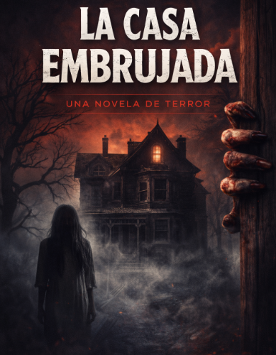 Portada de ebook Casa Embrujada con diseño profesional de terror psicológico, atmósfera oscura y casa abandonada para publicación digital.
