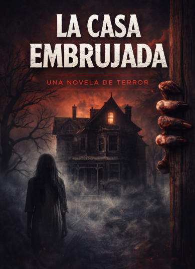 Portada de ebook Casa Embrujada con diseño profesional de terror psicológico, atmósfera oscura y casa abandonada para publicación digital.