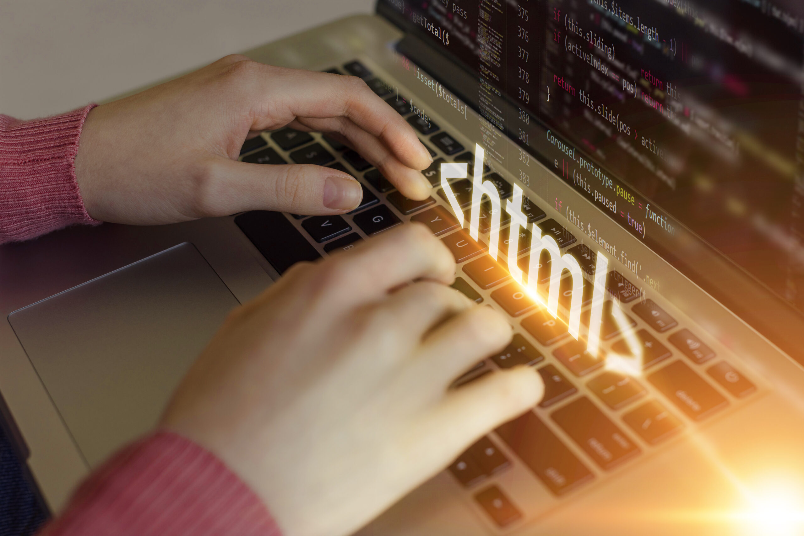 Código de programación en una pantalla que representa el desarrollo y la optimización de páginas web modernas.