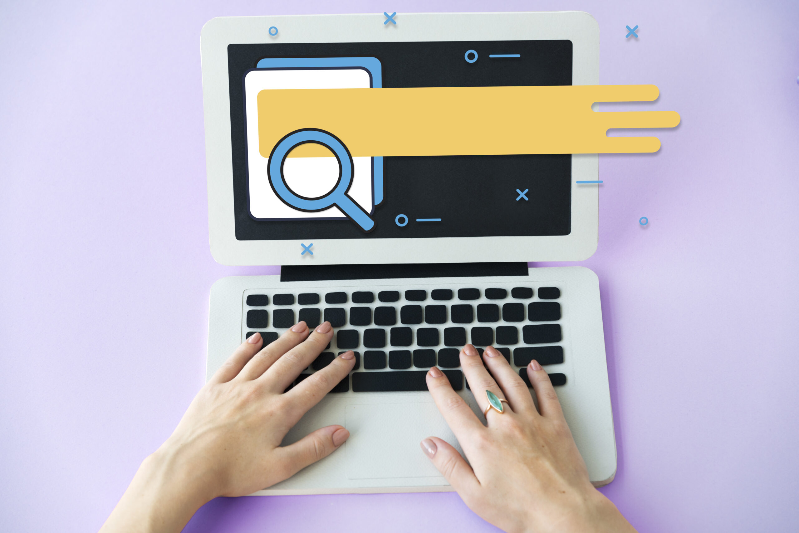 Concepto de búsqueda e investigación en Internet que representa la optimización y el desarrollo de una página web.