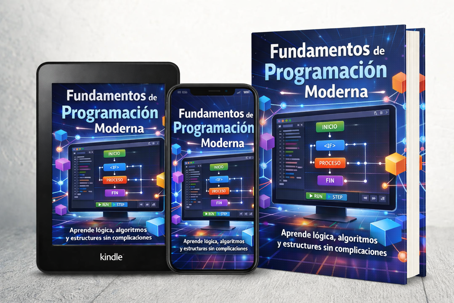 Mockup ebook programación y tecnología en tablet y portátil con diseño moderno educativo