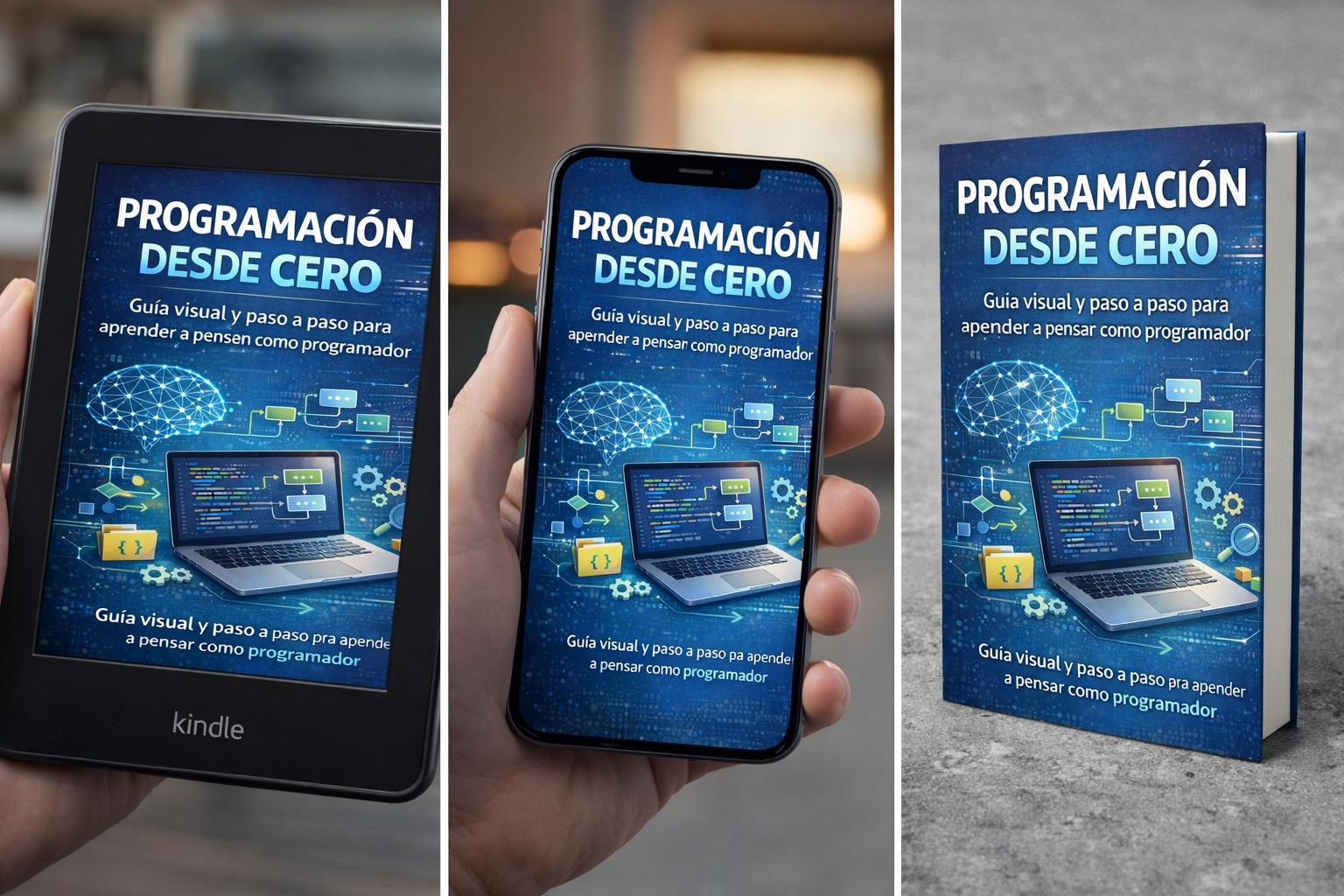 Mockup ebook programación en tablet y portátil diseño tecnológico educativo para principiantes