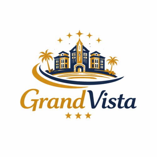 Logo Hotel GrandVista diseño de identidad visual para hotel de lujo elegante y profesional
