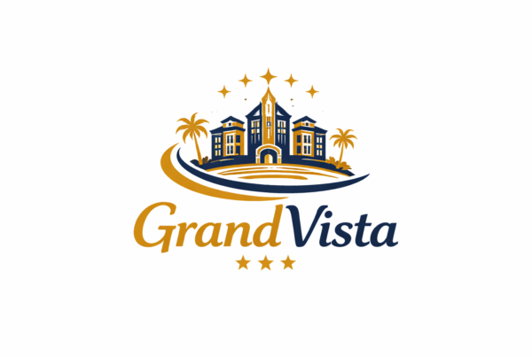 Logo Hotel GrandVista diseño de identidad visual para hotel de lujo elegante y profesional
