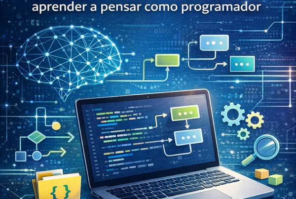 Portada ebook programación para principiantes diseño tecnológico moderno con elementos de código y estilo educativo