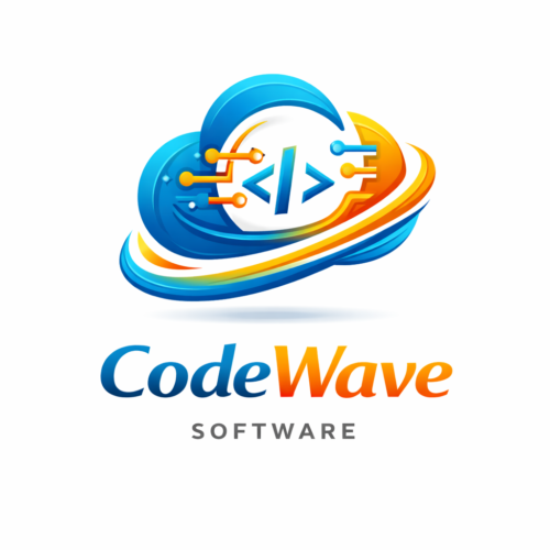 Logotipo CodeWave Software diseño moderno tecnológico para empresa de desarrollo digital y programación