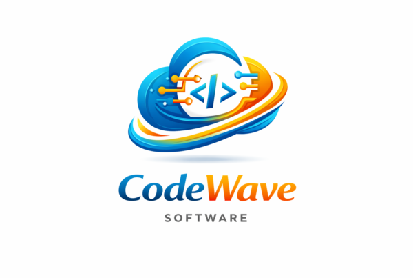 Logotipo CodeWave Software diseño moderno tecnológico para empresa de desarrollo digital y programación