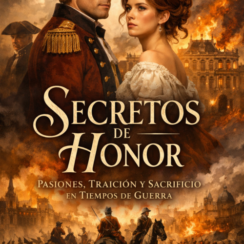 Portada de ebook Secretos de Honor thriller histórico y misterio diseño profesional con estilo oscuro y elegante