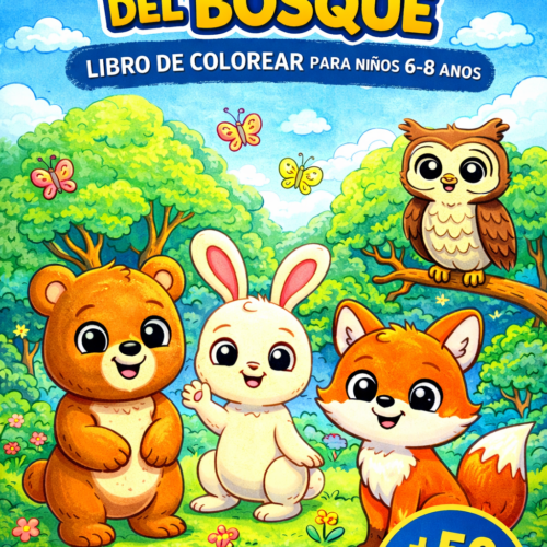 Portada de libro infantil para colorear Super Animales del Bosque diseño colorido con animales divertidos para niños
