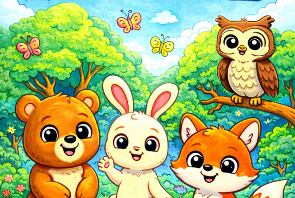 Portada de libro infantil para colorear Super Animales del Bosque diseño colorido con animales divertidos para niños