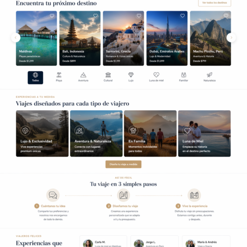Diseño web para agencia de viajes premium AURAVIA Travel con experiencia digital inmersiva orientada a reservas y conversión de clientes