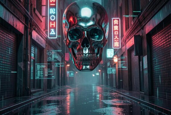 Portada de beat electrónica hip hop Chrome Blood estilo futurista y oscuro para artistas urbanos