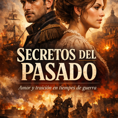 Portada de ebook Sombras del Pasado drama histórico y ficción con ambientación antigua y estilo elegante