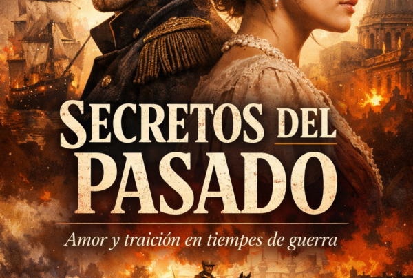 Portada de ebook Sombras del Pasado drama histórico y ficción con ambientación antigua y estilo elegante