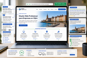 Página web corporativa profesional con estructura SEO optimizada, títulos, encabezados, URLs, contenido, imágenes optimizadas y enlaces internos.