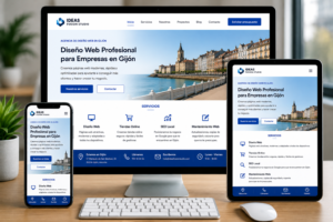 Página web profesional de una empresa de Gijón adaptada a ordenador, tablet y smartphone mediante diseño responsive.
