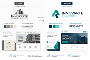 Comparación del logotipo de una empresa antes y después del rebranding