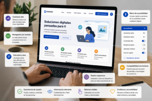 Usuario interactuando con una página web moderna y accesible