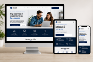 Página web de una pyme adaptada a ordenador, tablet y smartphone con diseño responsive.