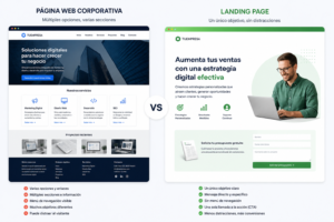 Comparación entre página web corporativa y landing page