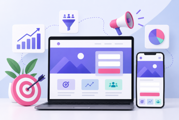 Ilustración de una landing page profesional optimizada para captar clientes y aumentar las conversiones.