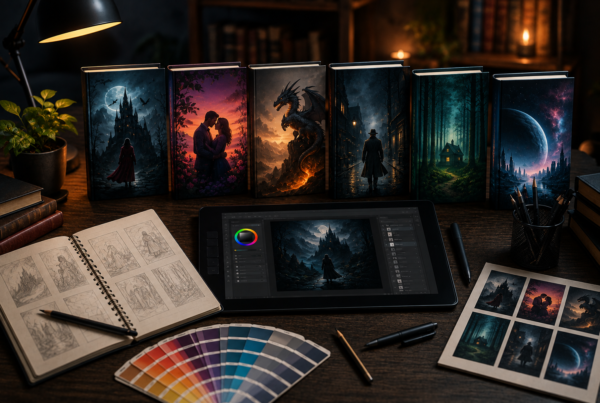 Diseño de portadas para libros de ficción con ilustraciones profesionales y herramientas de diseño editorial