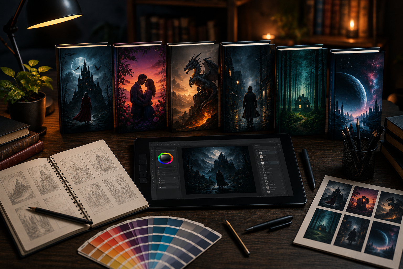 Diseño de portadas para libros de ficción con ilustraciones profesionales y herramientas de diseño editorial