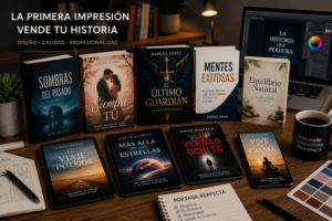 Colección de libros y eBooks profesionales con diferentes portadas sobre una mesa de trabajo