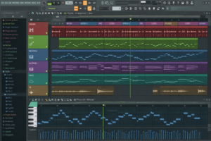 Beat compuesto por batería, bajo, melodía y acordes dentro de un DAW de producción musical.