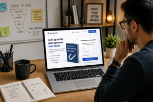 Diseñador creando una landing page optimizada con llamada a la acción y formulario de captación de leads.
