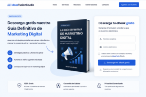 Landing page con formulario de suscripción ofreciendo un eBook gratuito a cambio del correo electrónico.